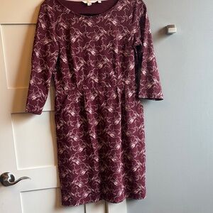 Boden Penny 8P petite 100% cotton knit dress maroon horse print